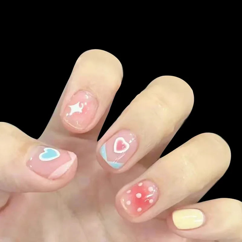 Short Round/Square Ballerina Full Coverage Press on Nails with Art Design