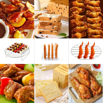 Air Fryer Accessories Set with Stainless Steel Skewer Rack (8pcs)