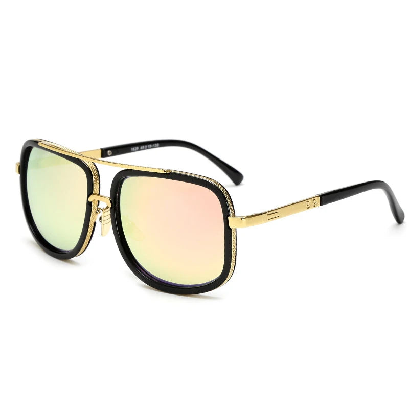 Men Big Square Vintage Metal Frame Sunglasses