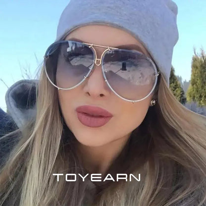 Women Oversized Pilot Mirror Gradient Sunglasses