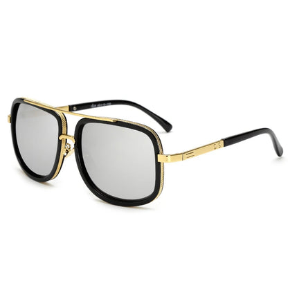 Men Big Square Vintage Metal Frame Sunglasses