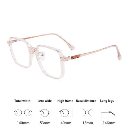 Big Square Transparent Metal Frame Glasses with Anti Blue Light