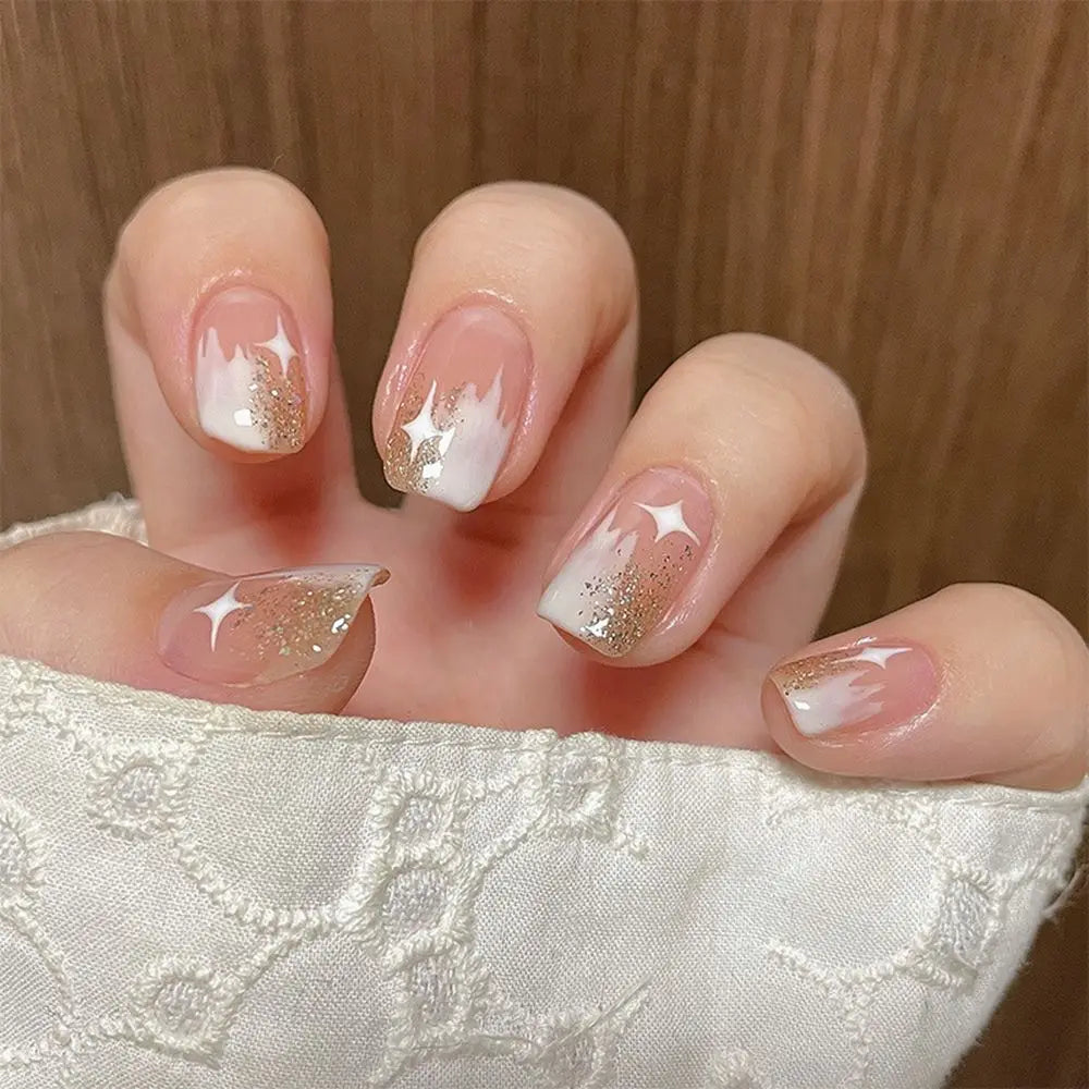 Short Round/Square Ballerina Full Coverage Press on Nails with Art Design