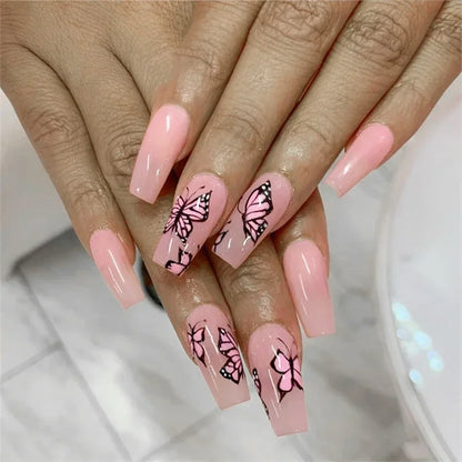 Short Medium Ballerina/Coffin Full Coverage Press On Nails with Art Designs