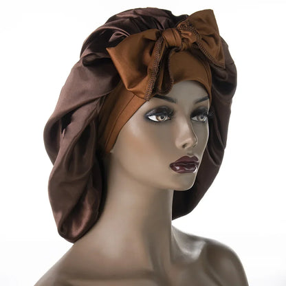 Soft Satin Bonnet with Long Wide Stretchy Tie Bands