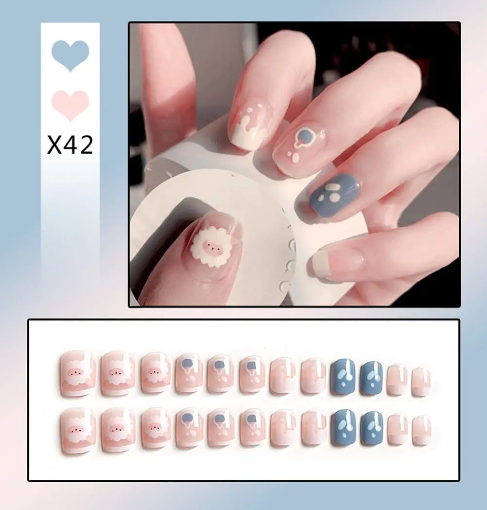 Short Round/Square Ballerina Full Coverage Press on Nails with Art Design