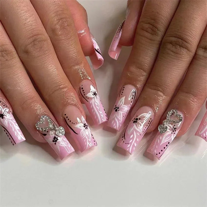 Short Medium Ballerina/Coffin Full Coverage Press On Nails with Art Designs