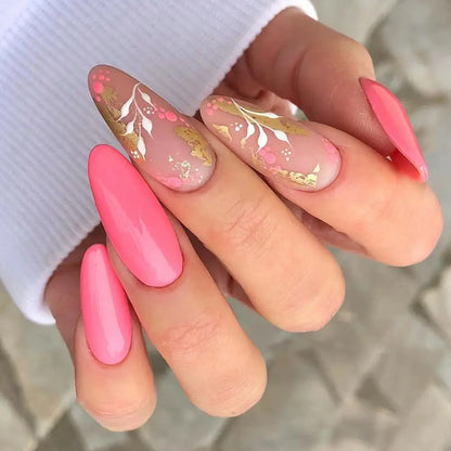 Medium Almond/Ballerina Full Coverage Press On Nails with Art Design (24pcs)