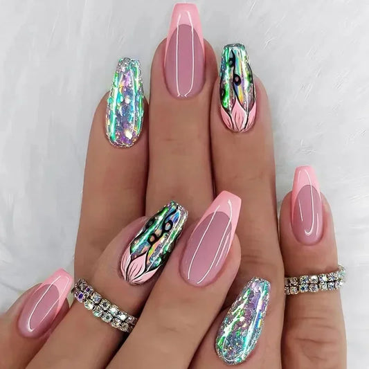 Short Medium Ballerina/Coffin Full Coverage Press On Nails with Art Designs