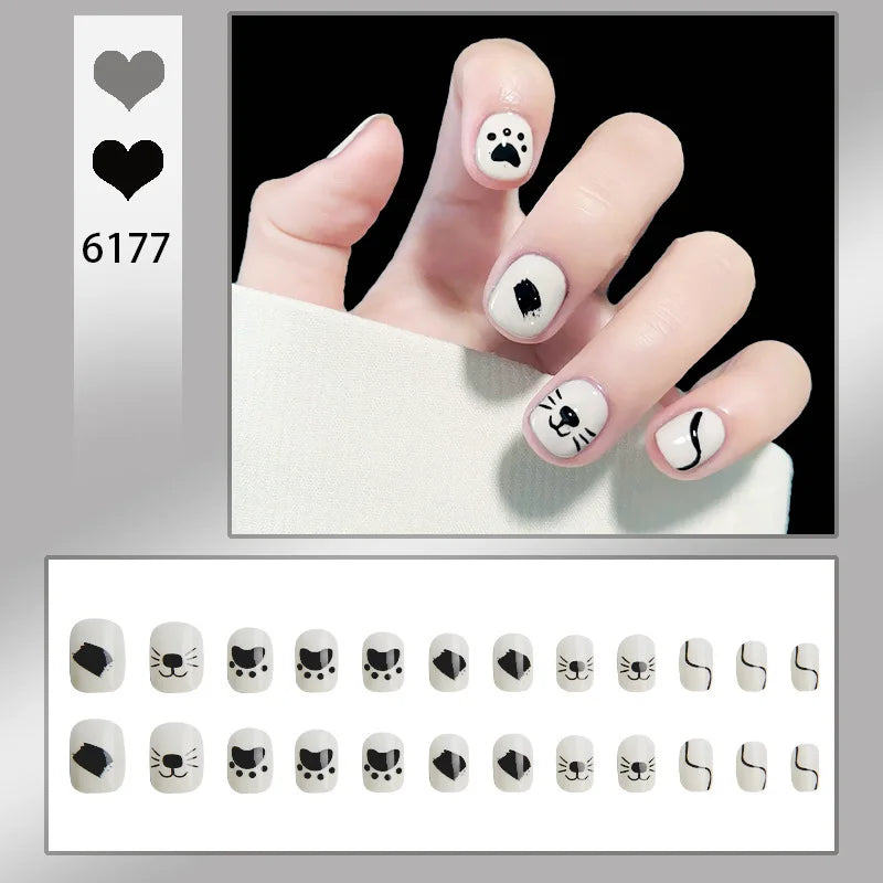 Short Round/Square Ballerina Full Coverage Press on Nails with Art Design