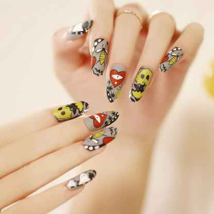 Medium Almond/Ballerina Full Coverage Press On Nails with Art Design (24pcs)