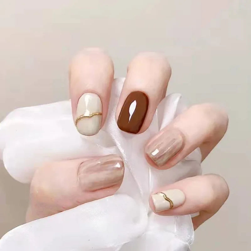 Short Round/Square Ballerina Full Coverage Press on Nails with Art Design