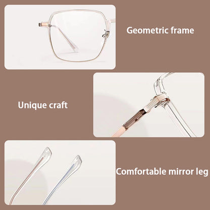 Big Square Transparent Metal Frame Glasses with Anti Blue Light