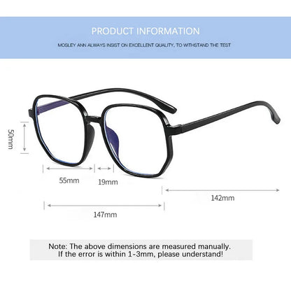 Big Square Transparent Metal Frame Glasses with Anti Blue Light