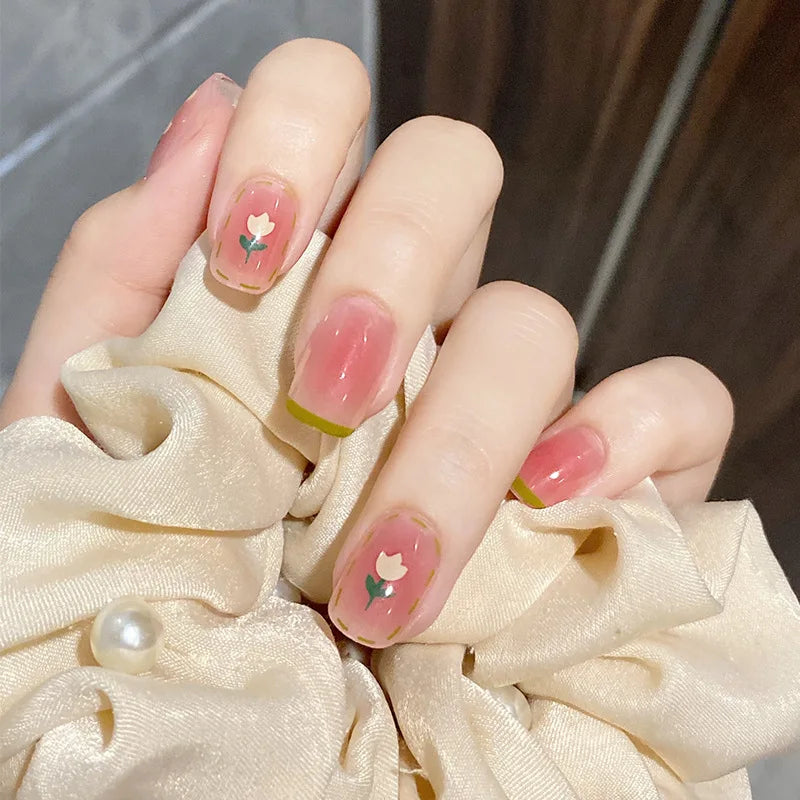 Short Round/Square Ballerina Full Coverage Press on Nails with Art Design