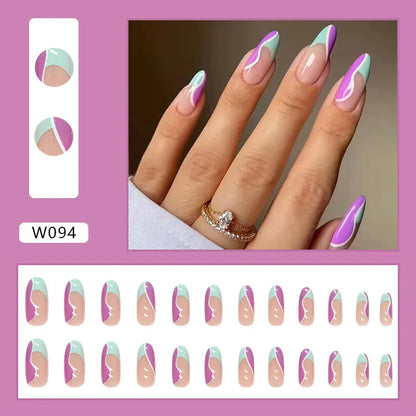 Medium Almond/Ballerina Full Coverage Press On Nails with Art Design (24pcs)