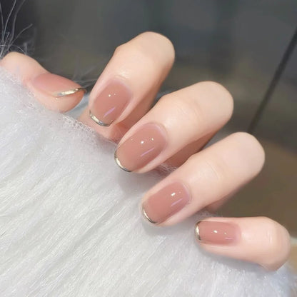 Medium Almond/Ballerina Full Coverage Press On Nails with Art Design (24pcs)