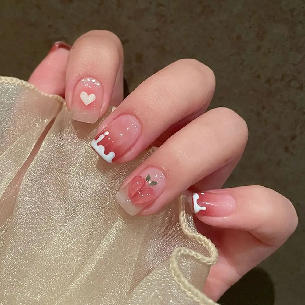 Short Round/Square Ballerina Full Coverage Press on Nails with Art Design