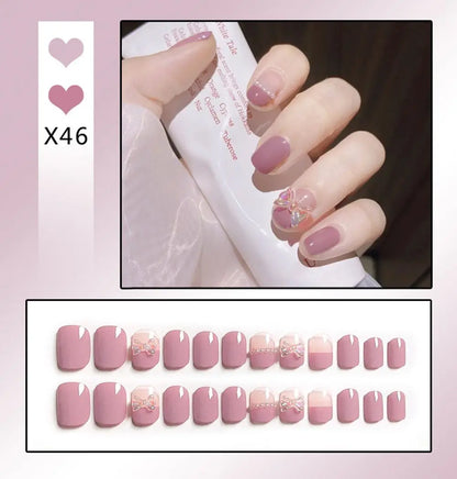 Short Round/Square Ballerina Full Coverage Press on Nails with Art Design