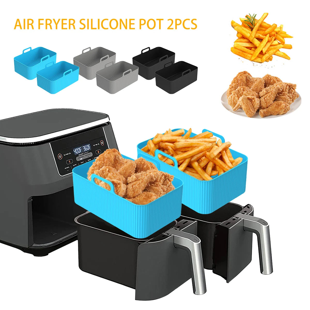 Silicone Air Fryer Rectangle Basket Liner (2pcs)