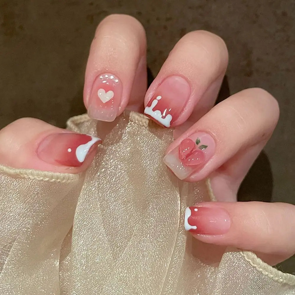 Short Round/Square Ballerina Full Coverage Press on Nails with Art Design