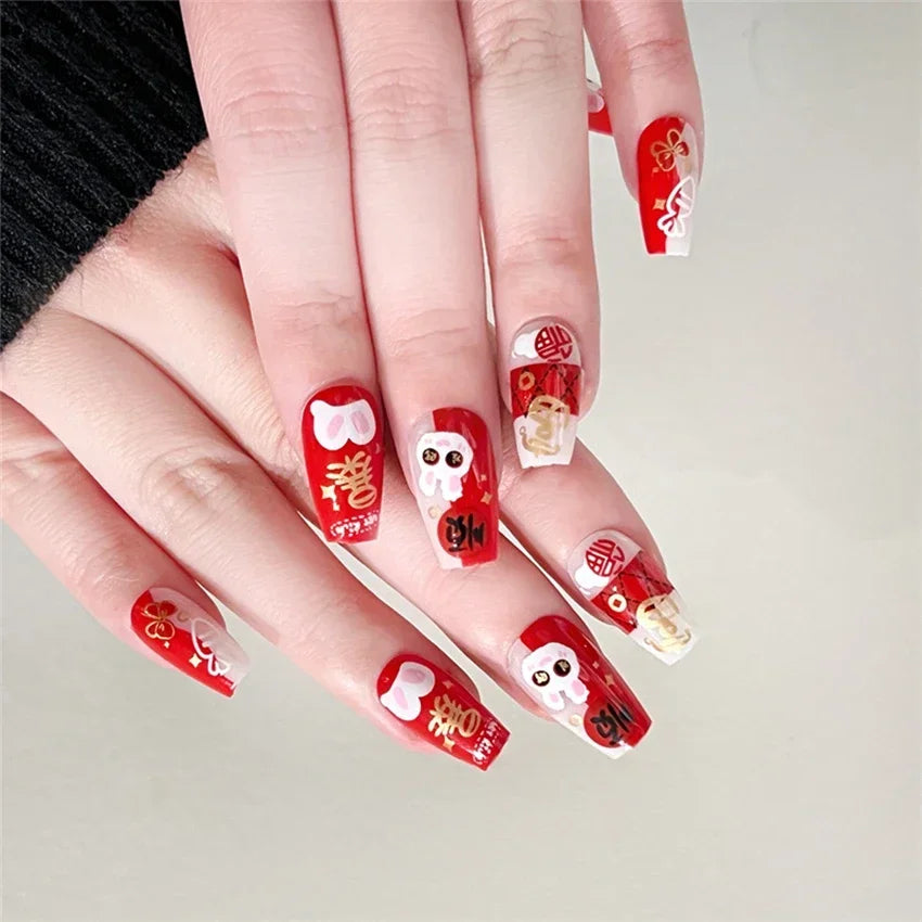 Short Medium Ballerina/Coffin Full Coverage Press On Nails with Art Designs