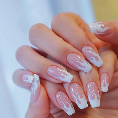 Medium Almond/Ballerina Full Coverage Press On Nails with Art Design (24pcs)