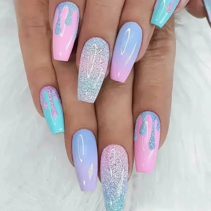 Short Medium Ballerina/Coffin Full Coverage Press On Nails with Art Designs