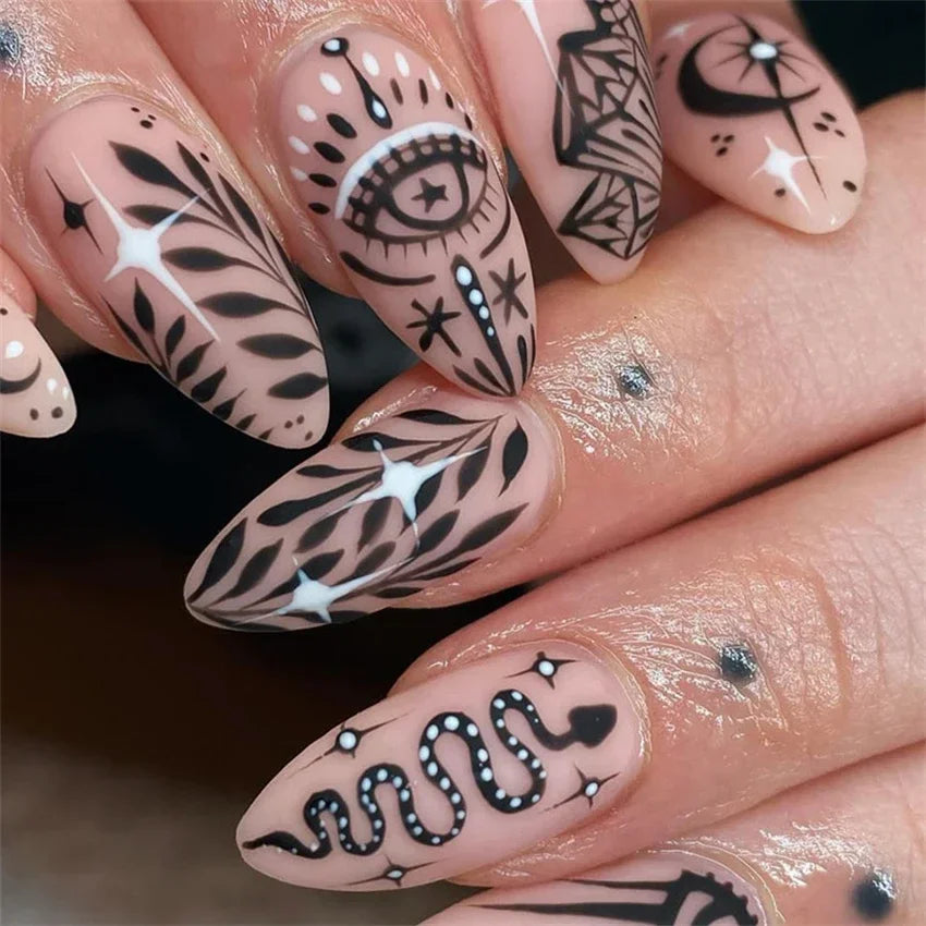 Short Medium Ballerina/Coffin Full Coverage Press On Nails with Art Designs