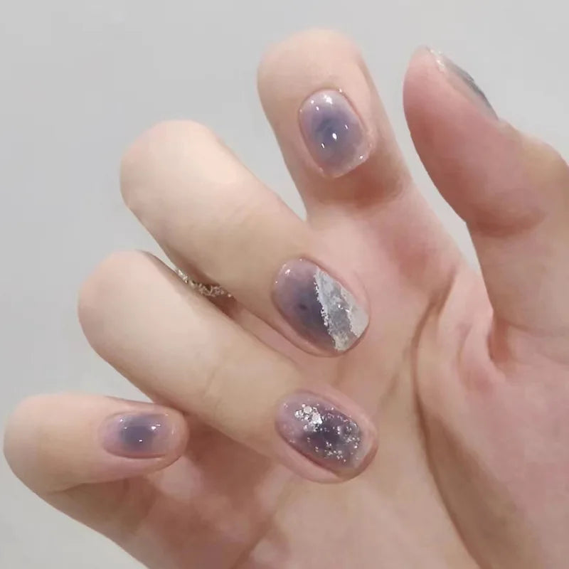 Short Round/Square Ballerina Full Coverage Press on Nails with Art Design