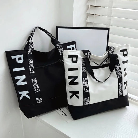 Colorblock PINK Graphic Letter Tote Shoulder Bag