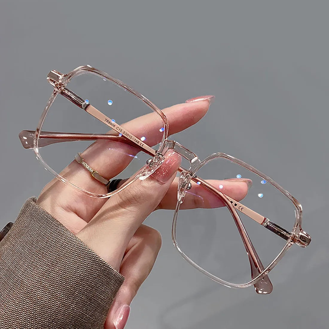 Big Square Transparent Metal Frame Glasses with Anti Blue Light