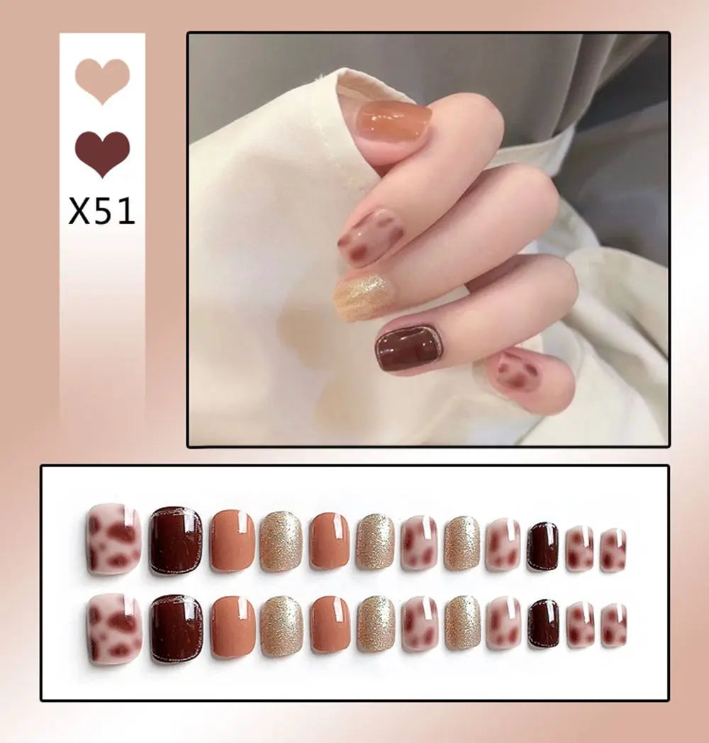 Short Round/Square Ballerina Full Coverage Press on Nails with Art Design