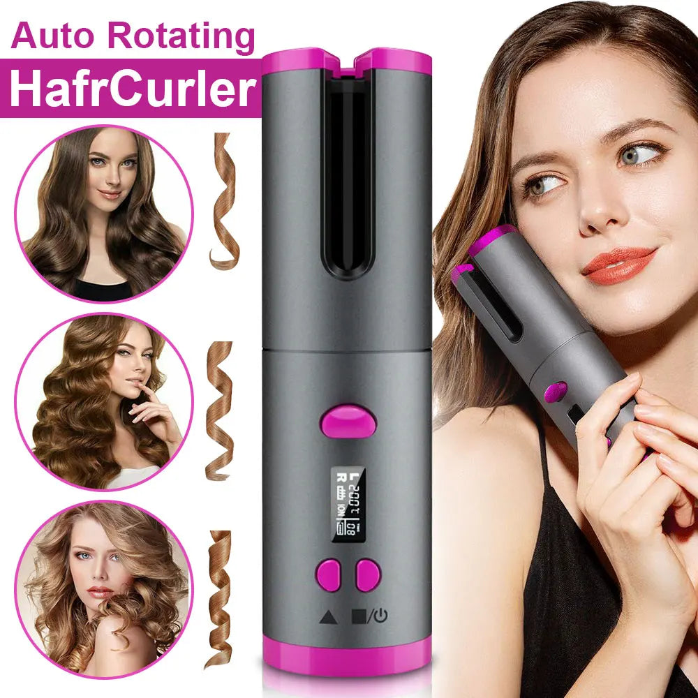 Wireless Ceramic Automatic Curling Iron Styling Wand with LED Display & Temperature Adjustable Temperature Setting