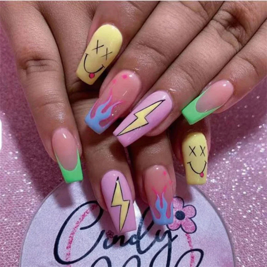 Short Medium Ballerina/Coffin Full Coverage Press On Nails with Art Designs