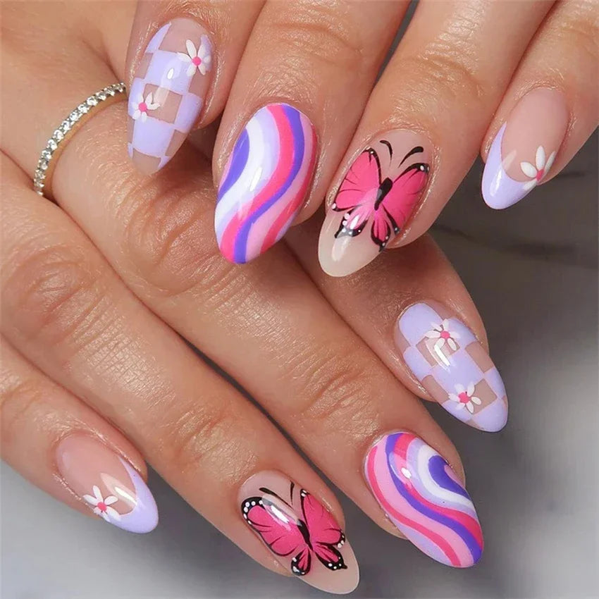 Short Medium Ballerina/Coffin Full Coverage Press On Nails with Art Designs