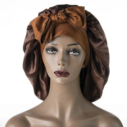 Soft Satin Bonnet with Long Wide Stretchy Tie Bands