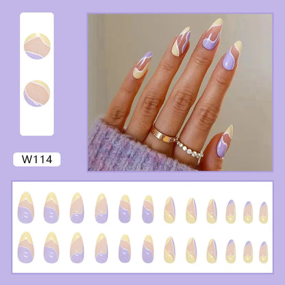 Medium Almond/Ballerina Full Coverage Press On Nails with Art Design (24pcs)