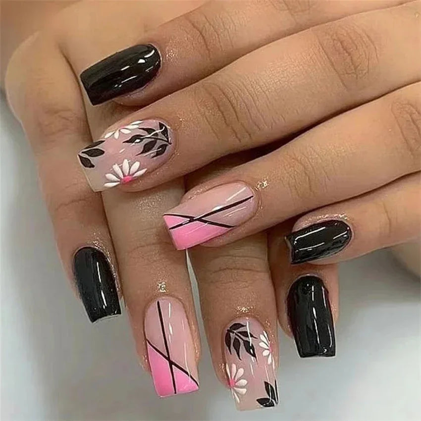 Short Medium Ballerina/Coffin Full Coverage Press On Nails with Art Designs