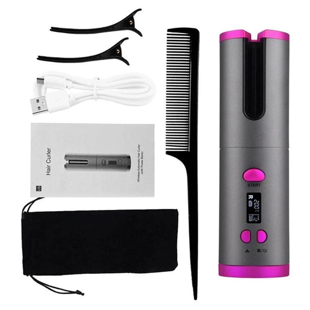 Wireless Ceramic Automatic Curling Iron Styling Wand with LED Display & Temperature Adjustable Temperature Setting