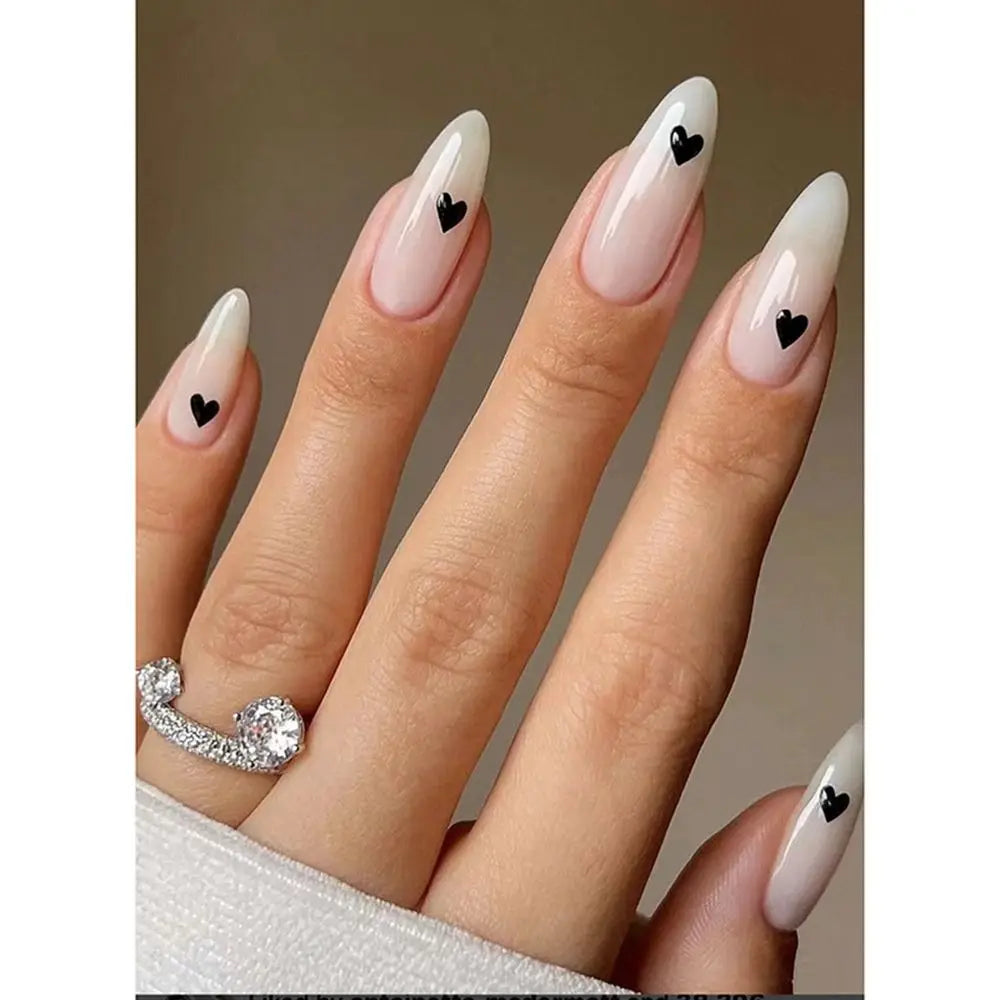 Medium Almond/Ballerina Full Coverage Press On Nails with Art Design (24pcs)