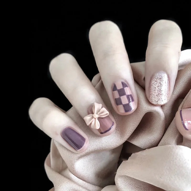 Short Round/Square Ballerina Full Coverage Press on Nails with Art Design