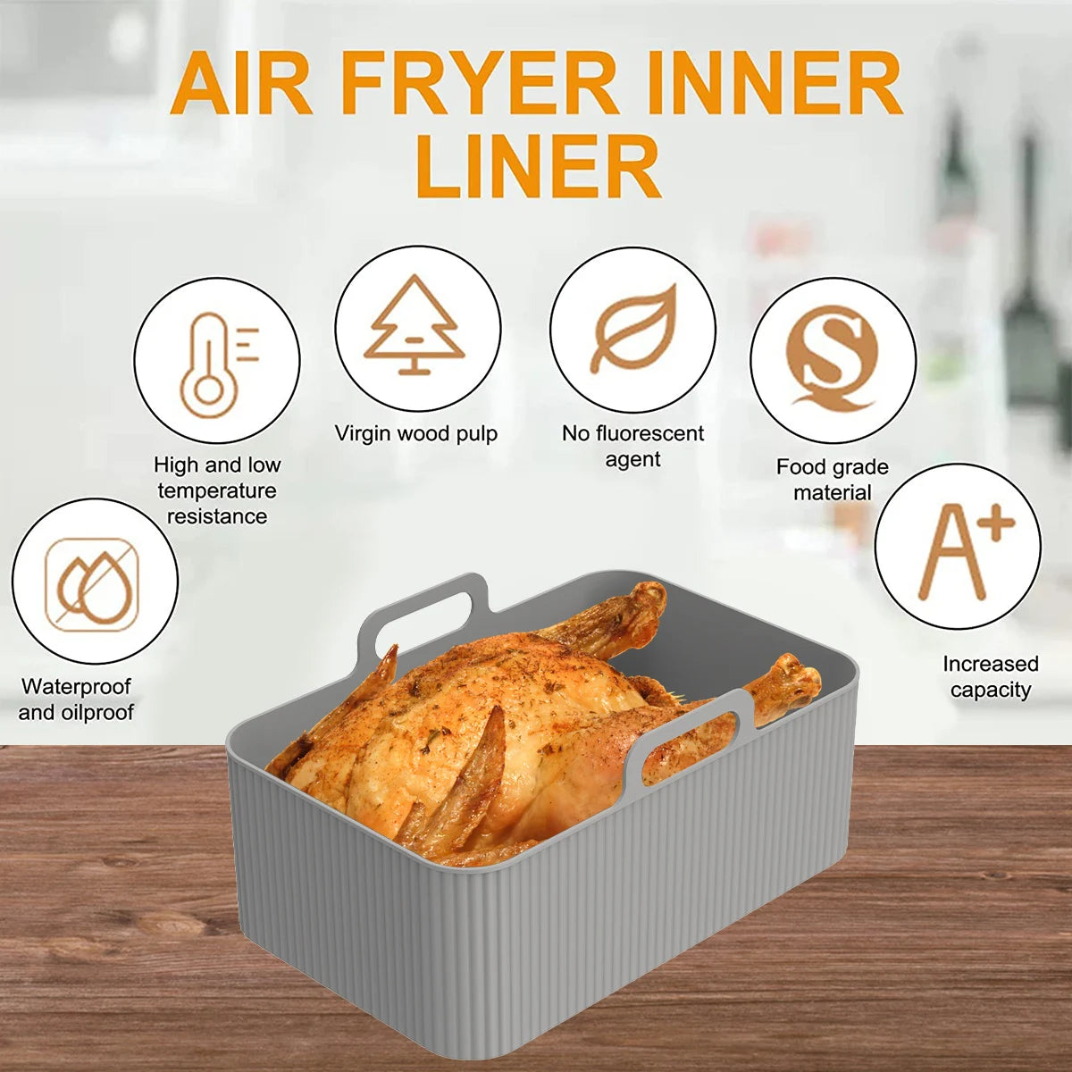 Silicone Air Fryer Rectangle Basket Liner (2pcs)