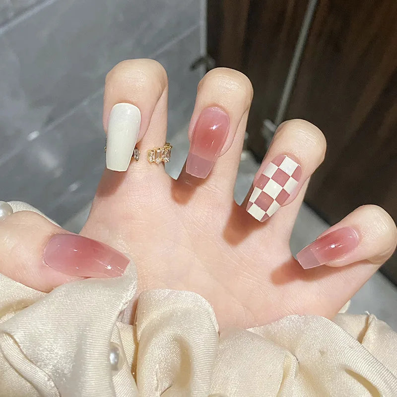 Short Round/Square Ballerina Full Coverage Press on Nails with Art Design