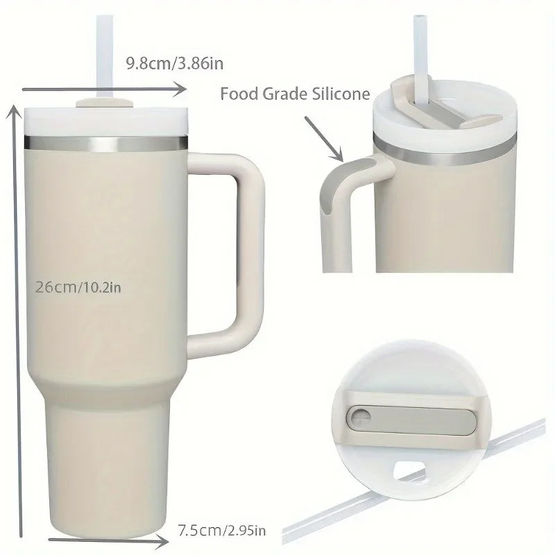 40oz Stainless Steel Insulated Tumbler with Handle, Lid & Straw