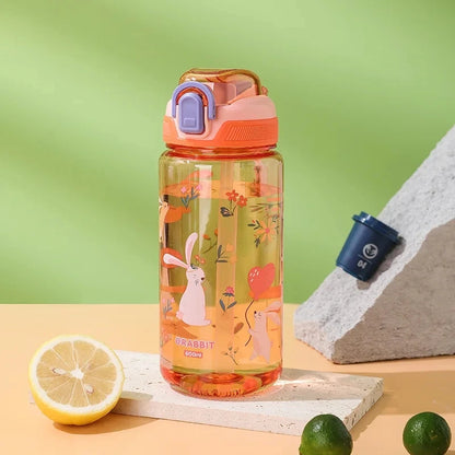 Kids Portable Spill Proof Cartoon Bottle with Straw and Lid