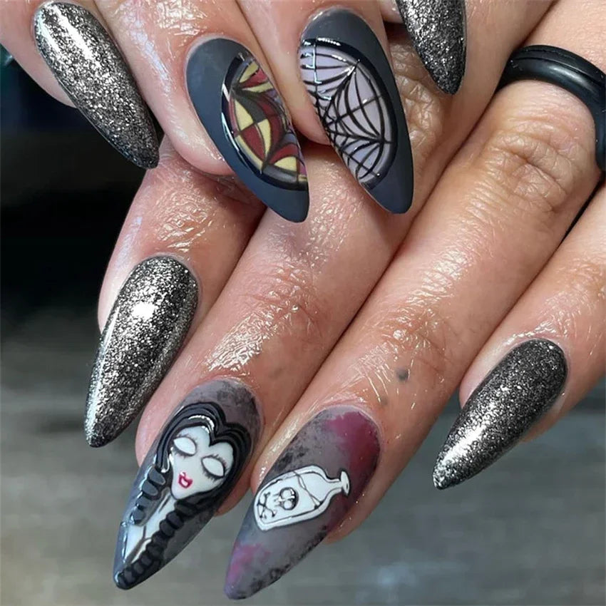 Short Medium Ballerina/Coffin Full Coverage Press On Nails with Art Designs