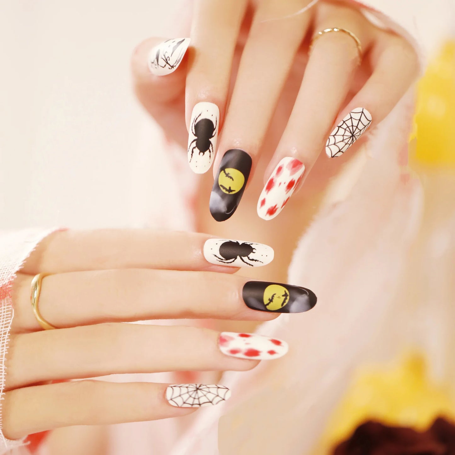 Medium Almond/Ballerina Full Coverage Press On Nails with Art Design (24pcs)