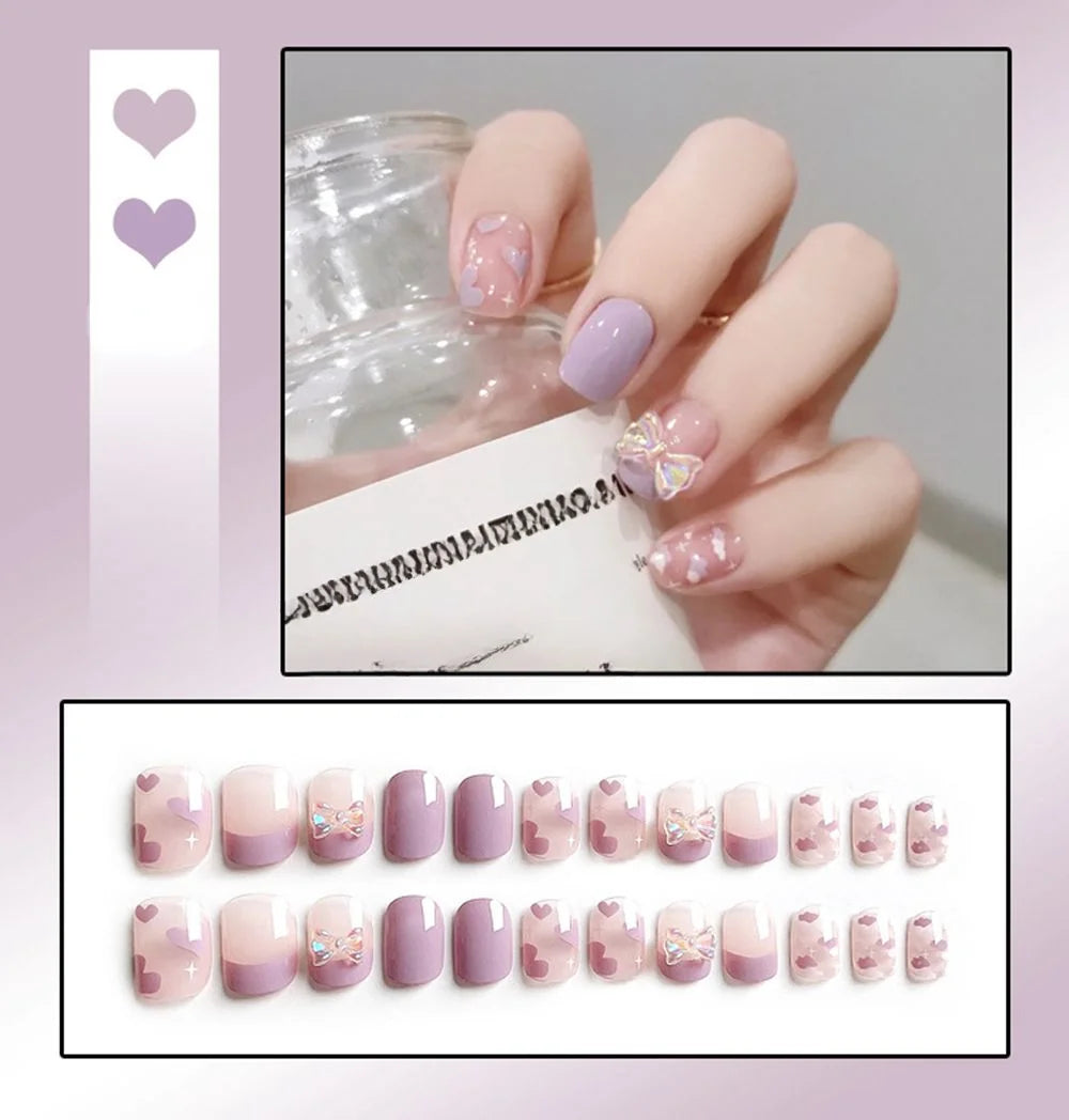 Short Round/Square Ballerina Full Coverage Press on Nails with Art Design