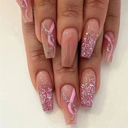 Short Medium Ballerina/Coffin Full Coverage Press On Nails with Art Designs